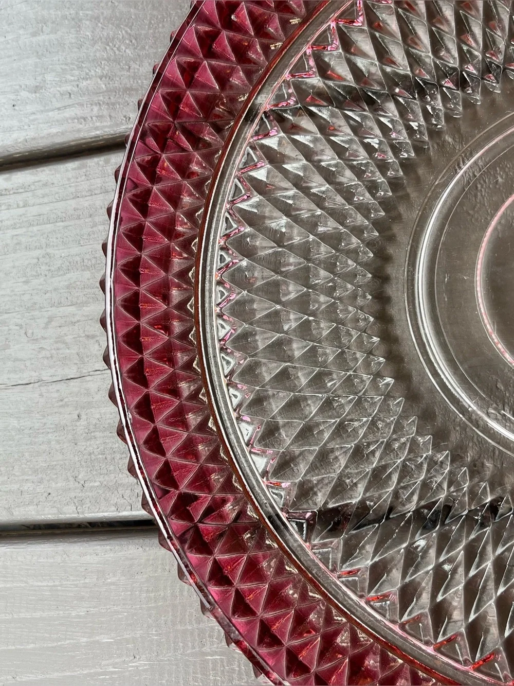 Vintage Indiana Carnival Glass Cranberry Diamond Point Round Serving Platter